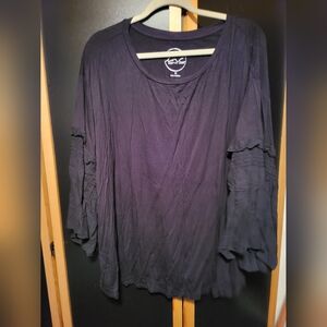 3X Black Shirt With Ruffle Details On Sleeves